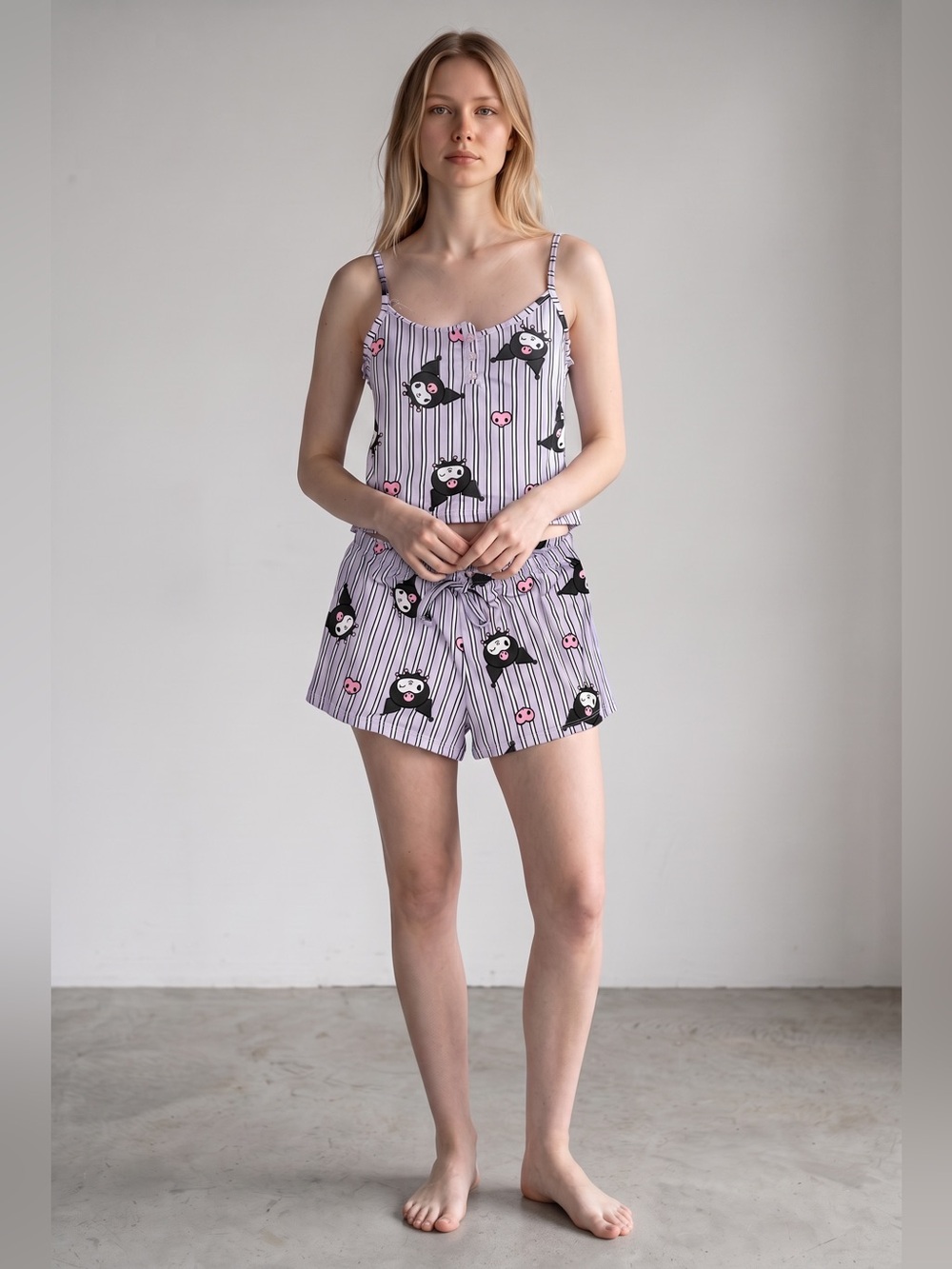 Kuromi - NWT - Striped Lilac Cartoon Cami & Shorts Pajama Set